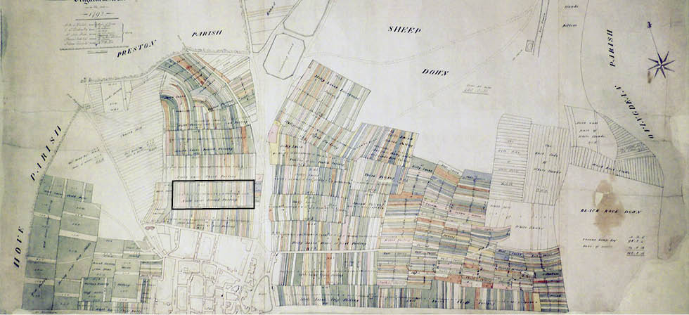 Terrier map of Brighton 1792 (Second Furlong here shown framed). Image courtesy of East Sussex Record Office