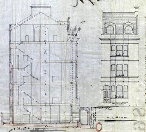 Detail from architectual drawing for 19 Charles Street, 1869. Image courtesy of East Sussex Record Office